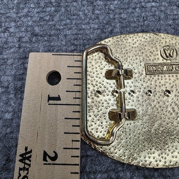 Bald Eagle Mountain Scene Belt Buckle Made in USA Western Gold Trim Wildlife VTG - Picture 10 of 10